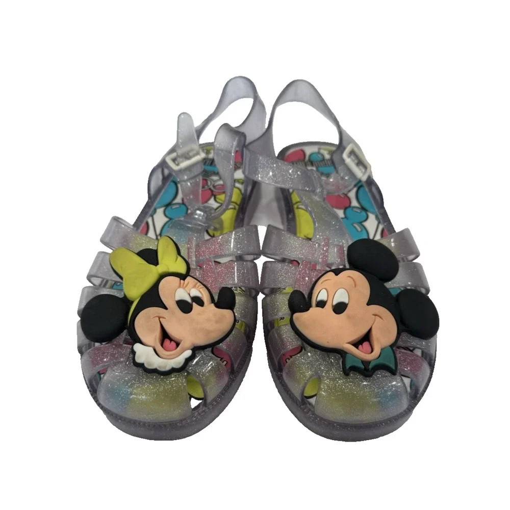 Mini Melissa Disney 100 Clear Glitter Jelly Shoes girls size 3 sandals